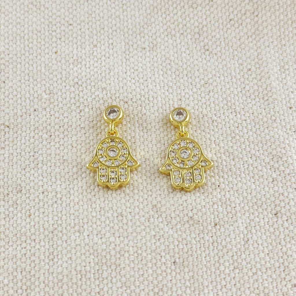 18k Gold Filled CZ Hamsa Drop Earrings