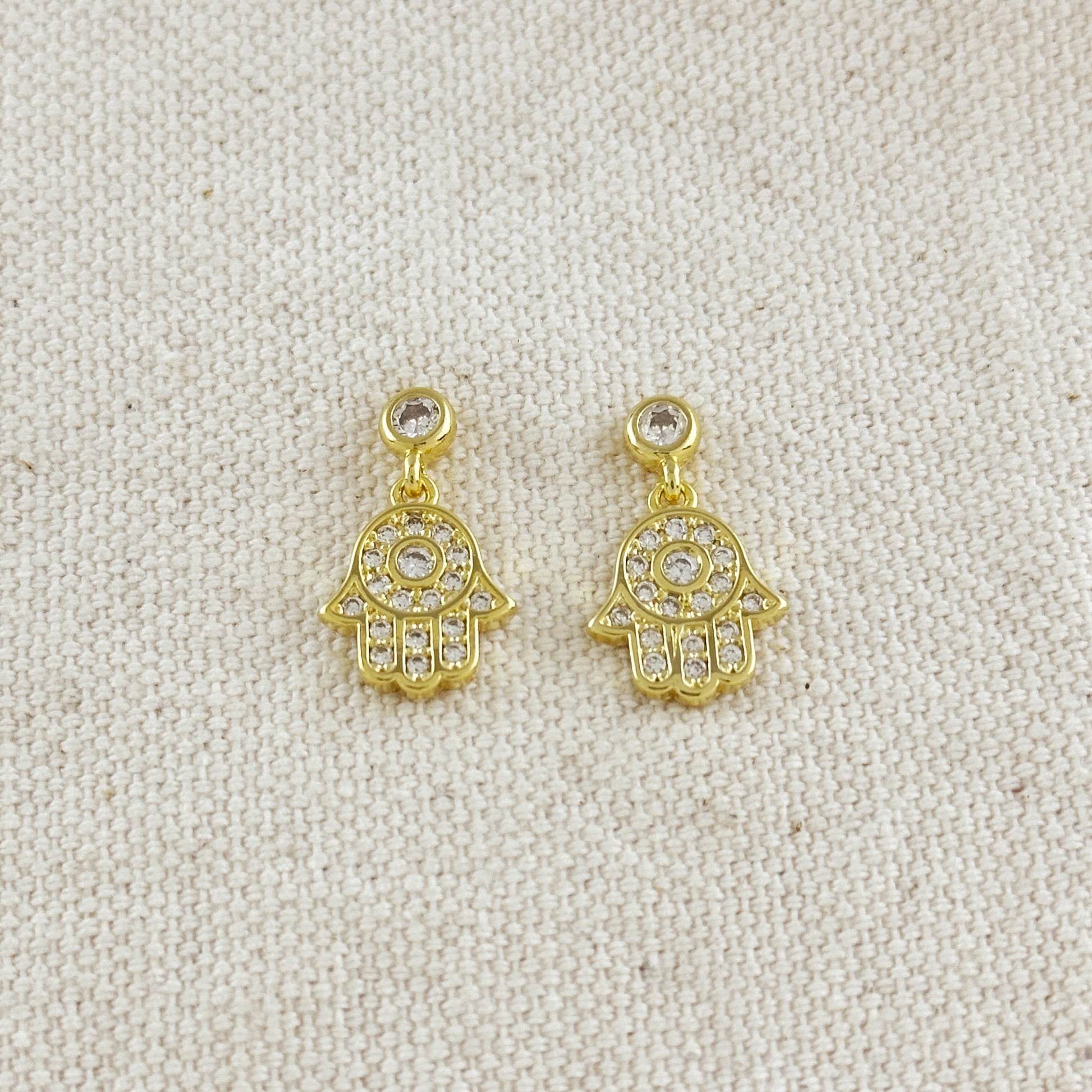 18k Gold Filled CZ Hamsa Drop Earrings