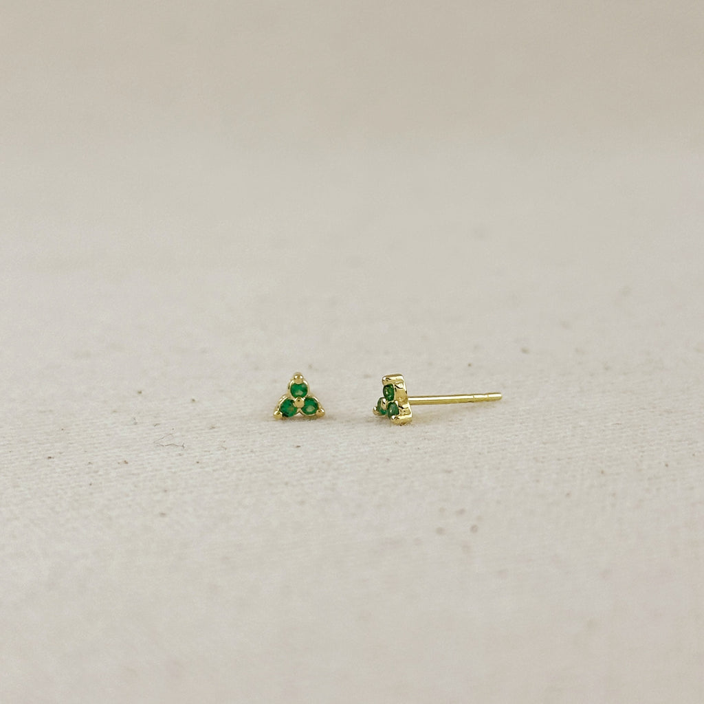 18K Gold Filled Triple CZ Triangle Stud Earrings