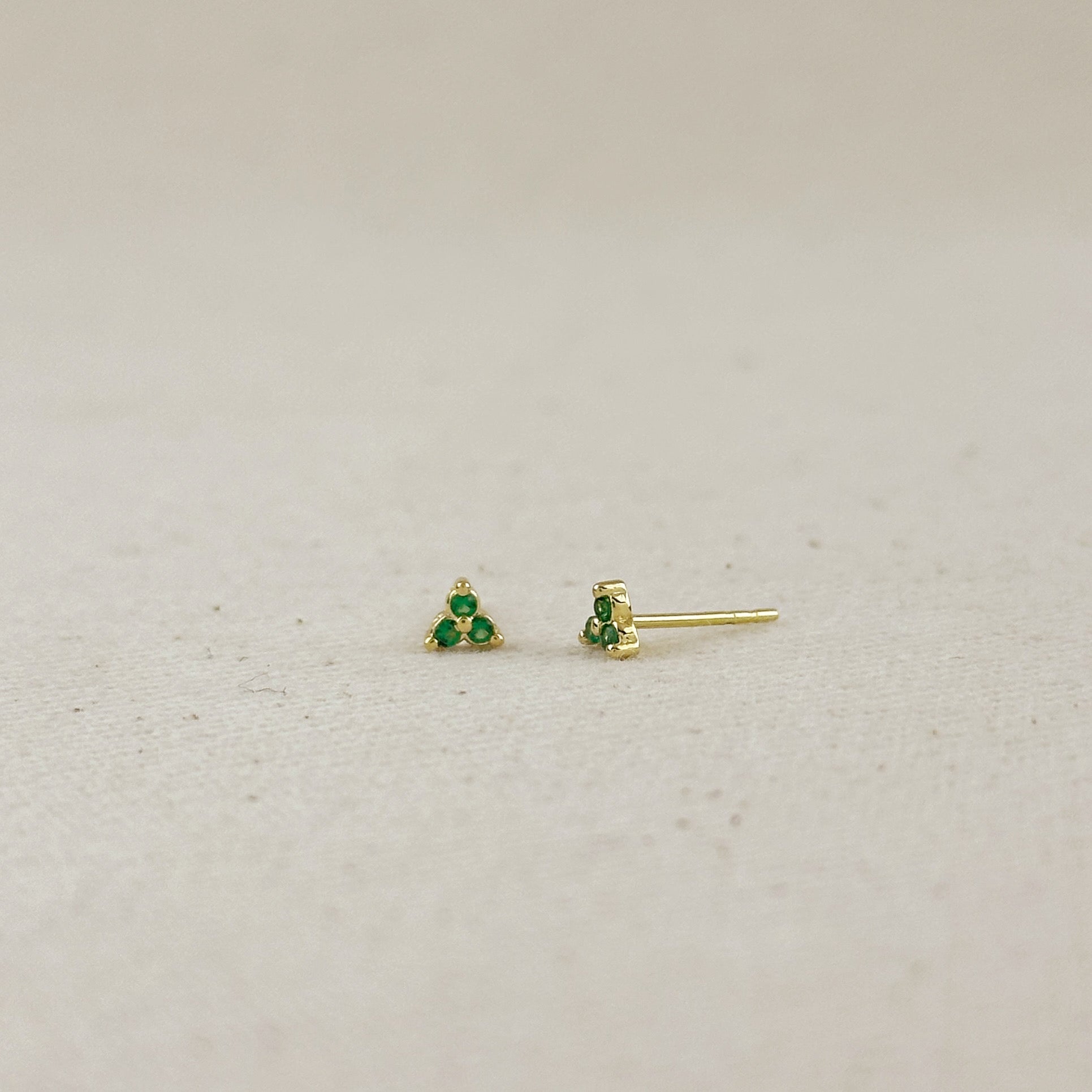 18K Gold Filled Triple CZ Triangle Stud Earrings