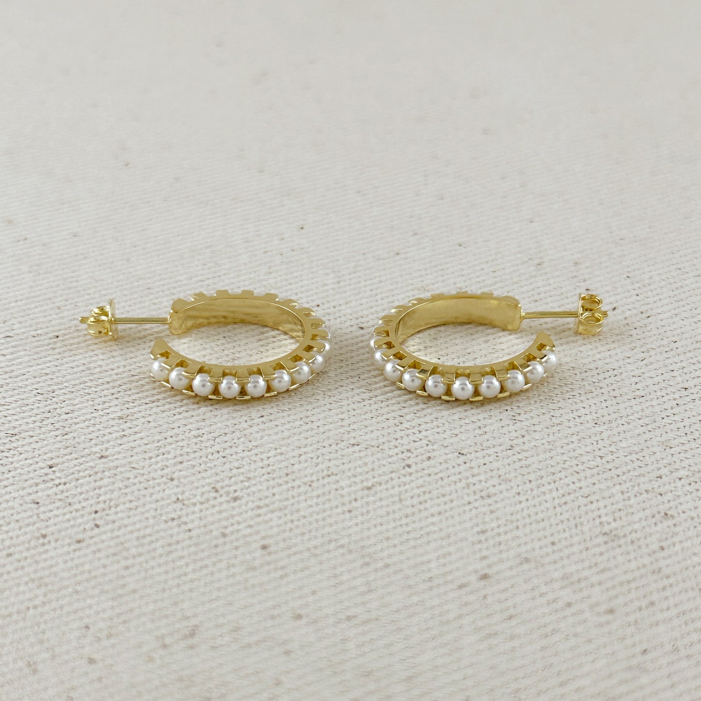 18k Gold Filled 22mm Pearl C-Hoop Earrings