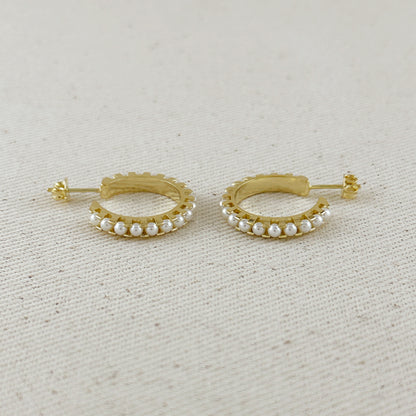 18k Gold Filled 22mm Pearl C-Hoop Earrings