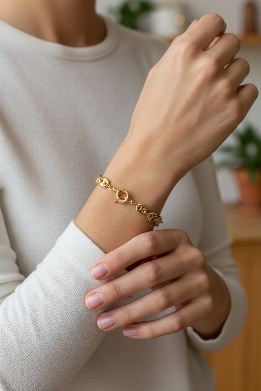 18k Gold Filled Puffy Mariner Bracelet Featuring Unique Chain Extender