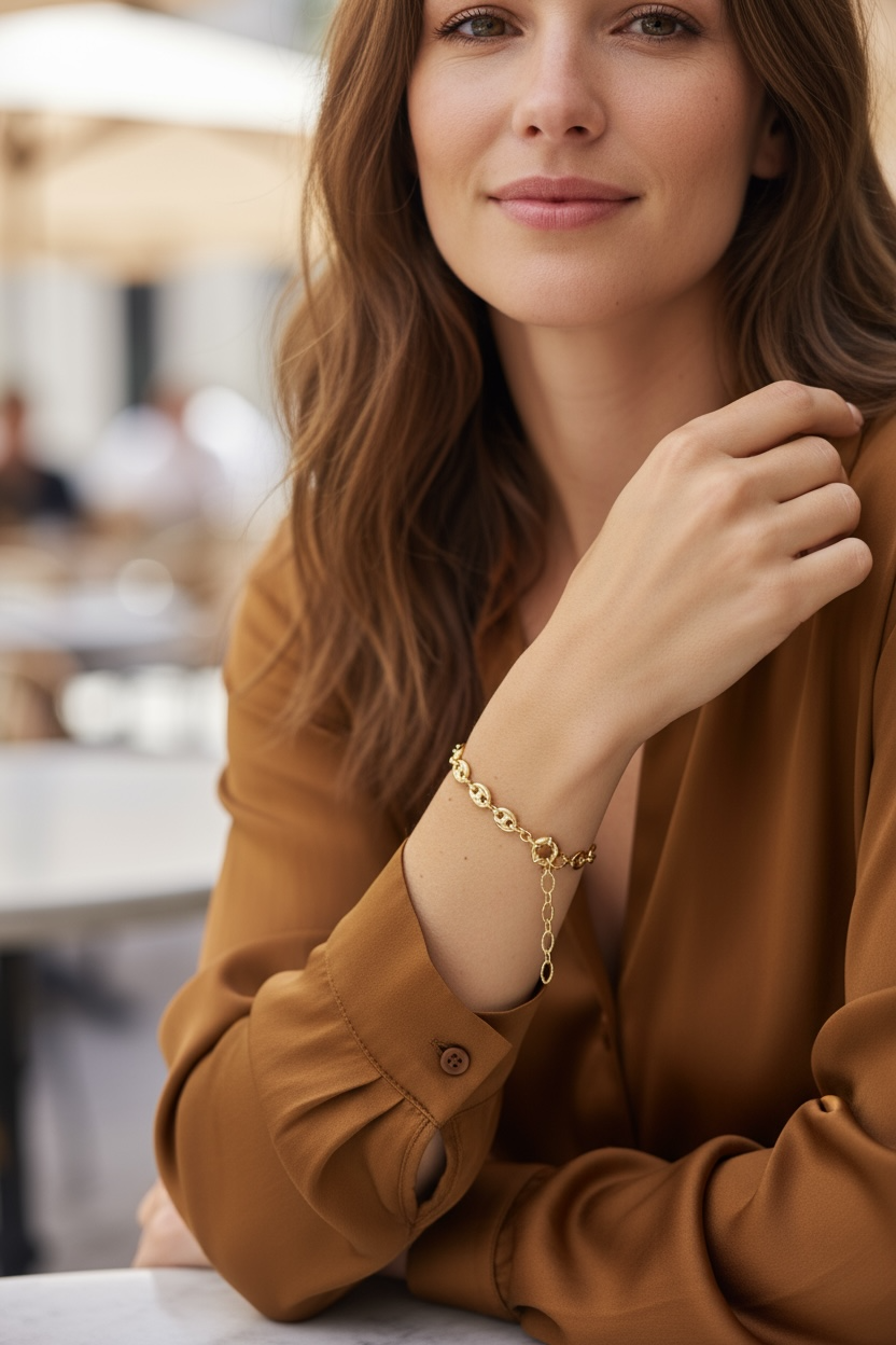 18k Gold Filled Puffy Mariner Bracelet Featuring Unique Chain Extender