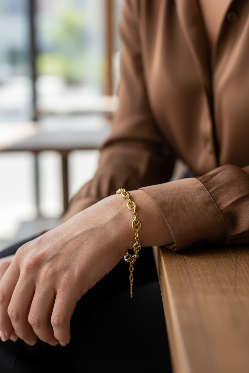 18k Gold Filled Puffy Mariner Bracelet Featuring Unique Chain Extender