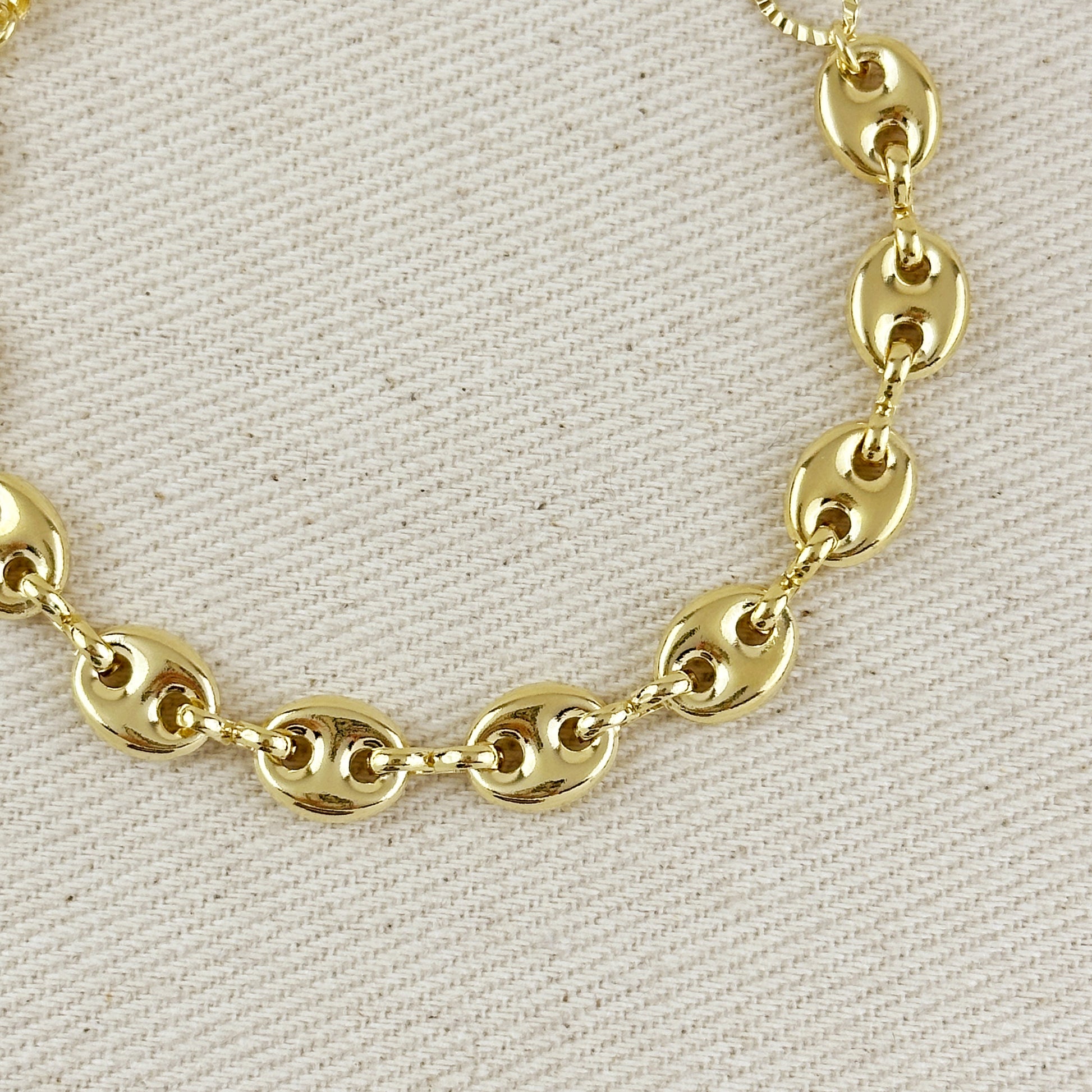 18k Gold Filled Puffy Mariner Bracelet Featuring Unique Chain Extender
