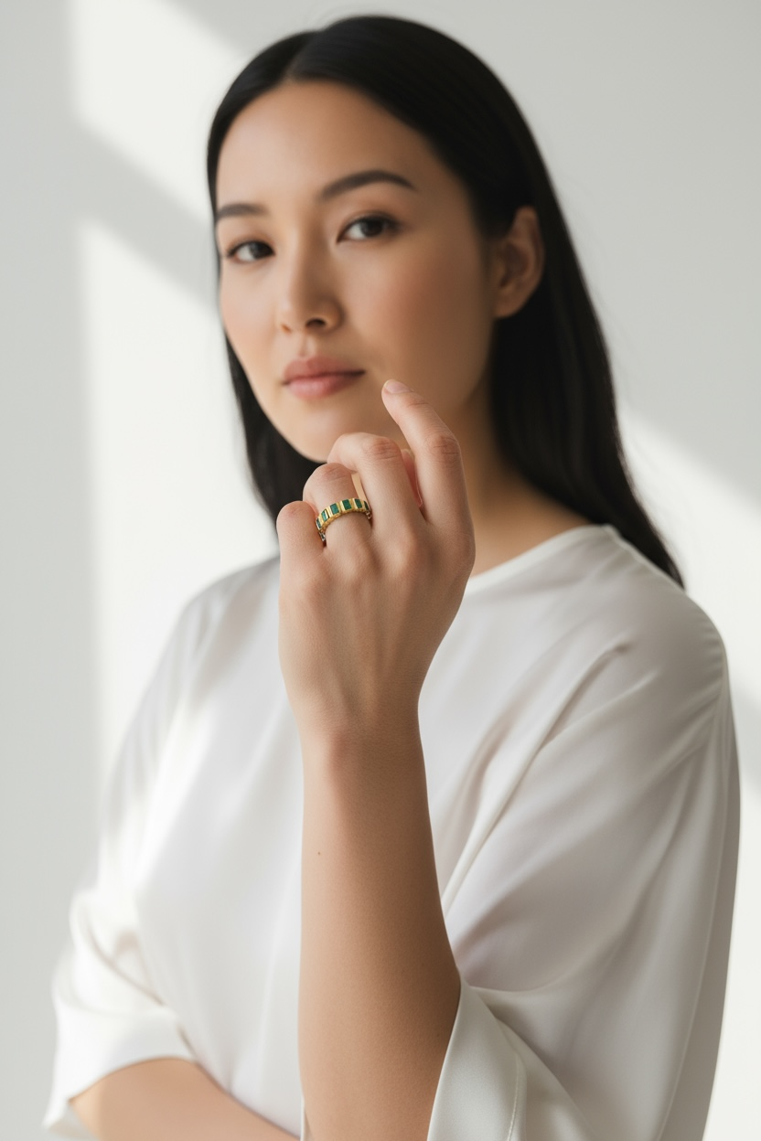 18k Gold Filled Chunky Emerald CZ Eternity Band Ring