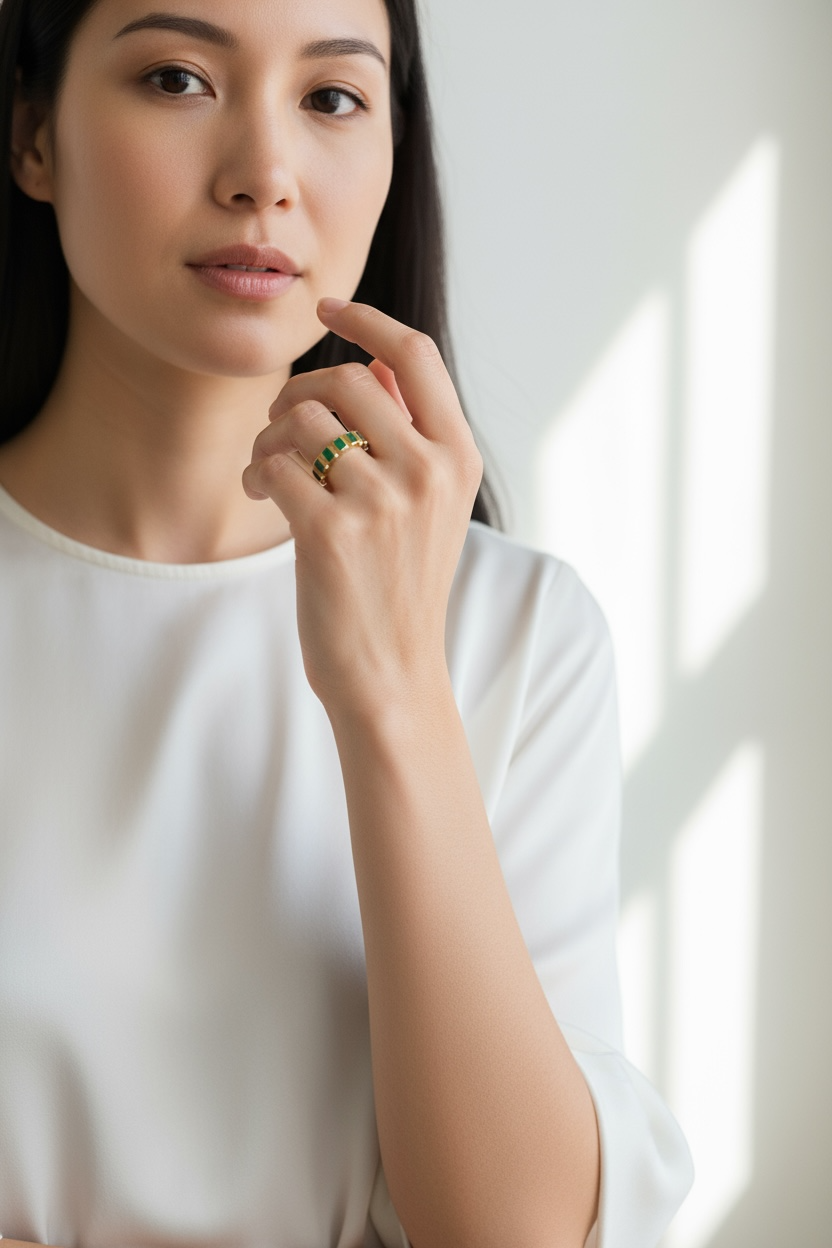 18k Gold Filled Chunky Emerald CZ Eternity Band Ring