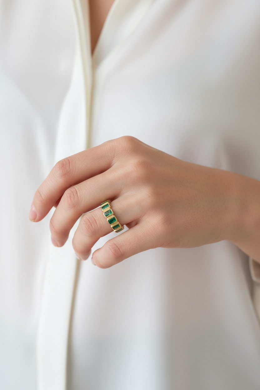 18k Gold Filled Chunky Emerald CZ Eternity Band Ring