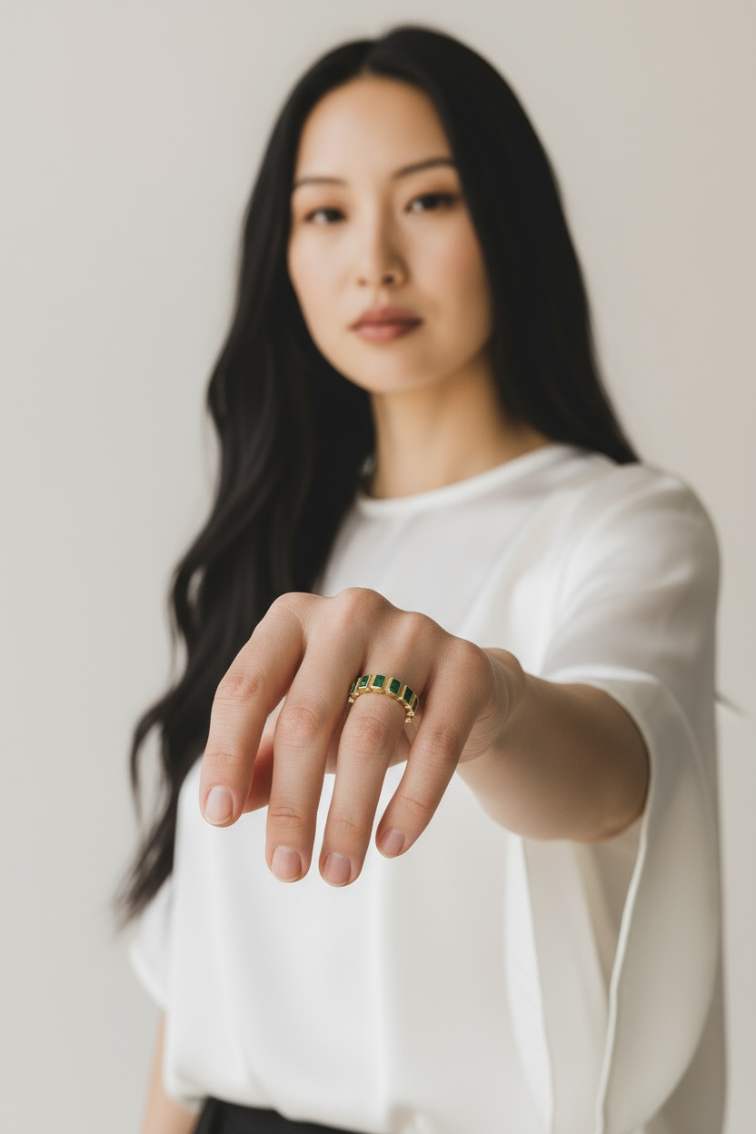 18k Gold Filled Chunky Emerald CZ Eternity Band Ring