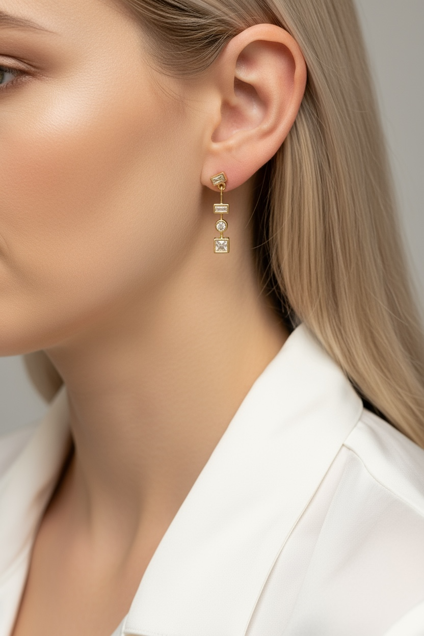 18k Gold Filled Clear Dangling Shapes Earring