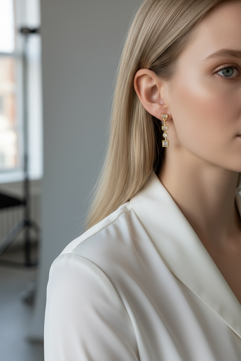 18k Gold Filled Clear Dangling Shapes Earring