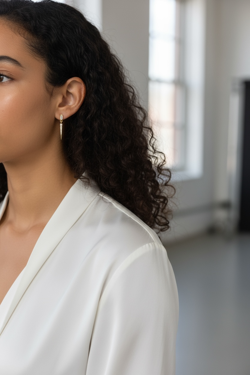 18k Gold Filled Earrings Featuring Baguette Cubic Zircon With Spike Drop