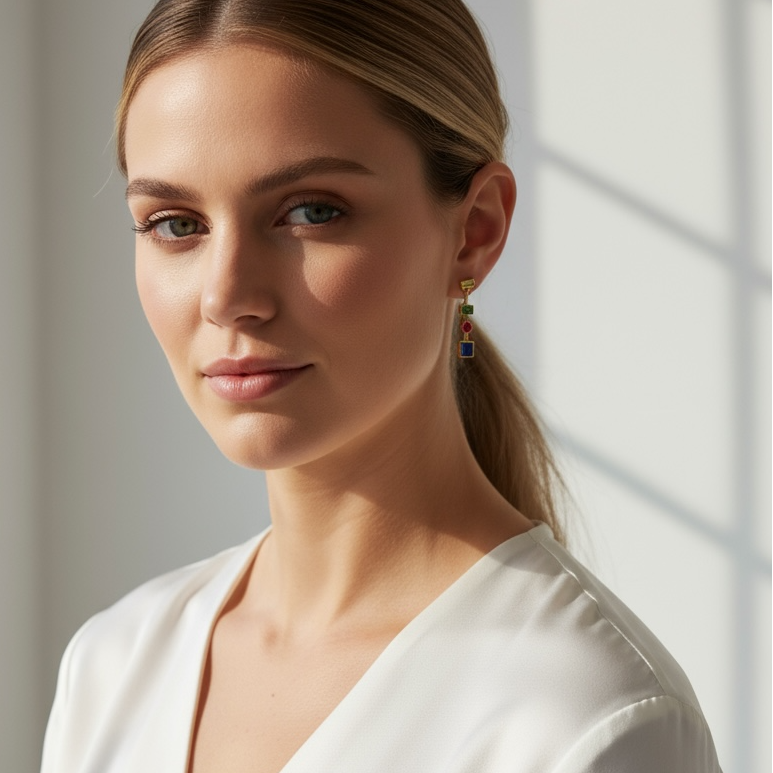 18k Gold Filled Multicolor Dangling Shapes Earring