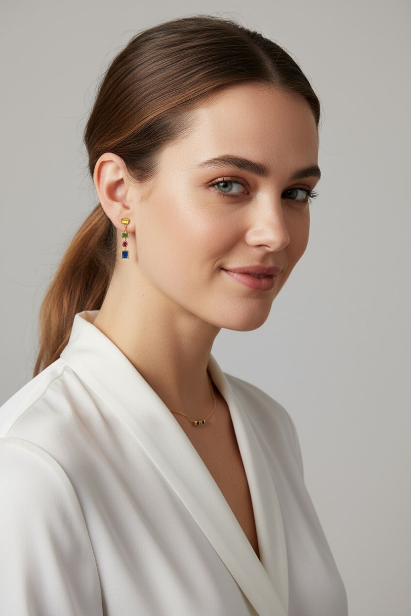 18k Gold Filled Multicolor Dangling Shapes Earring