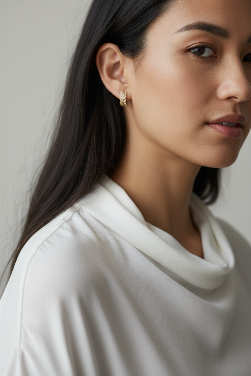 18k Gold Filled CZ Leaf Clicker Hoop Earrings