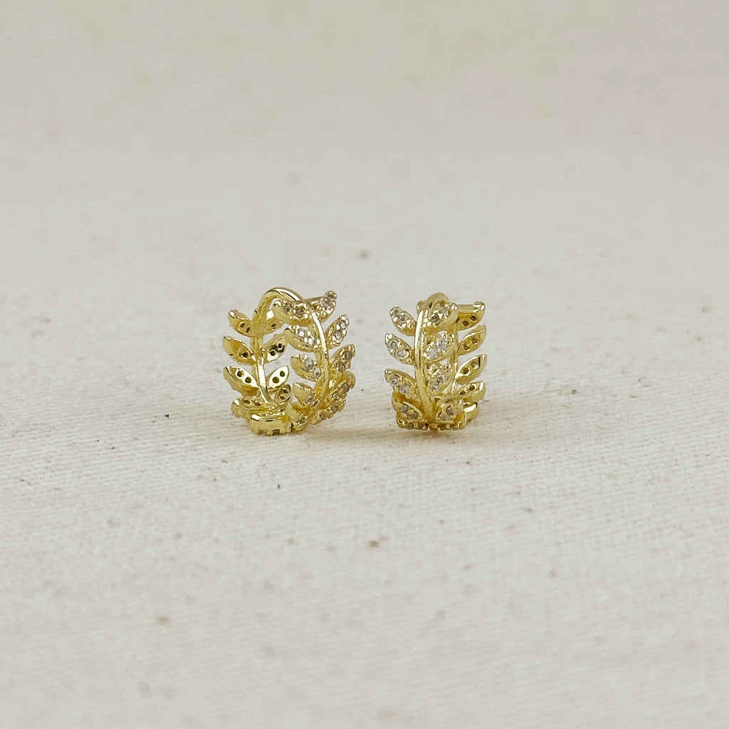18k Gold Filled CZ Leaf Clicker Hoop Earrings