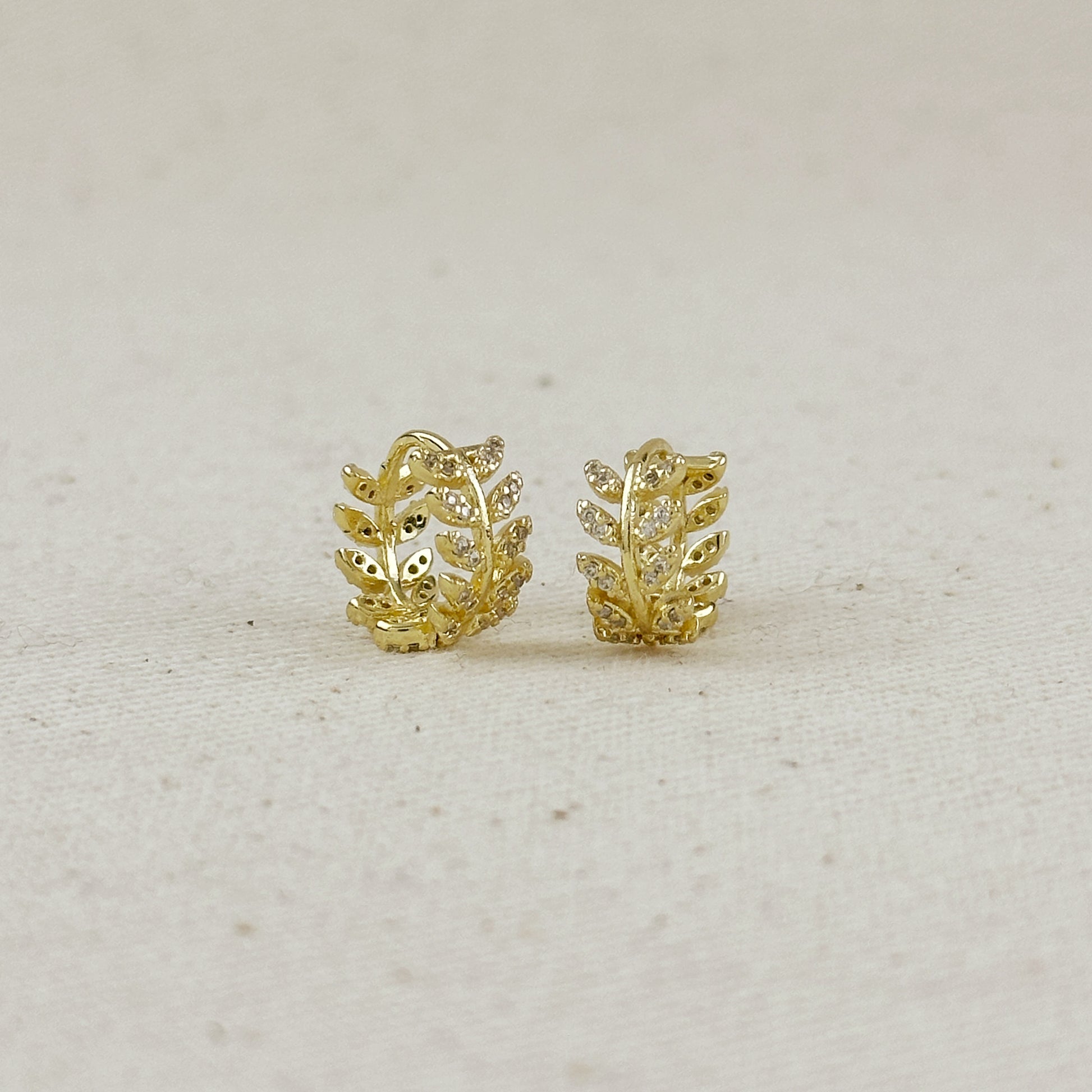 18k Gold Filled CZ Leaf Clicker Hoop Earrings