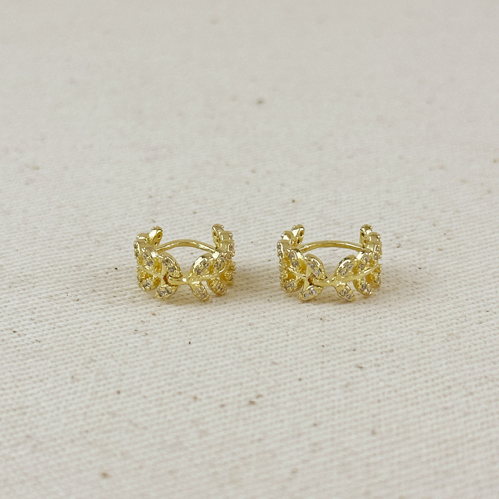 18k Gold Filled CZ Leaf Clicker Hoop Earrings