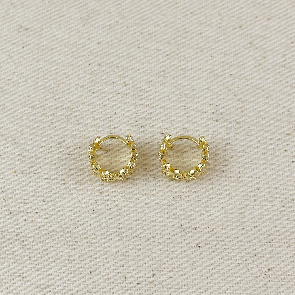 18k Gold Filled CZ Leaf Clicker Hoop Earrings