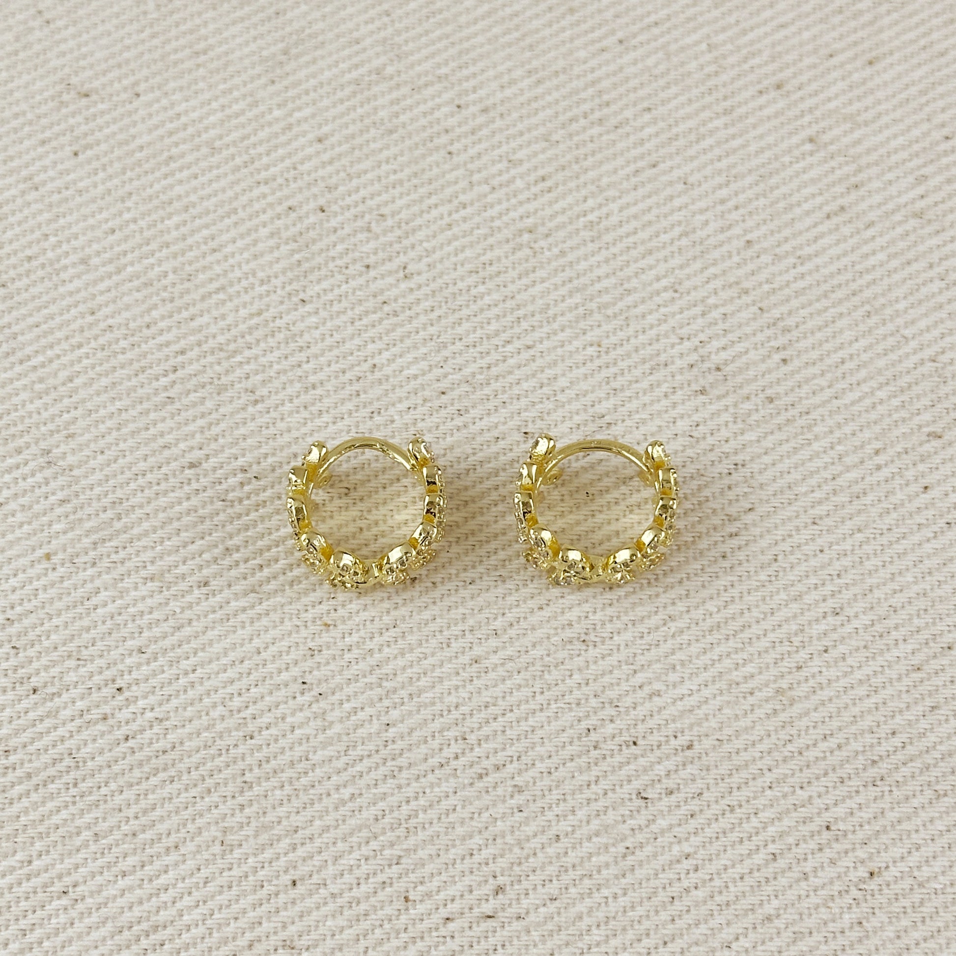18k Gold Filled CZ Leaf Clicker Hoop Earrings