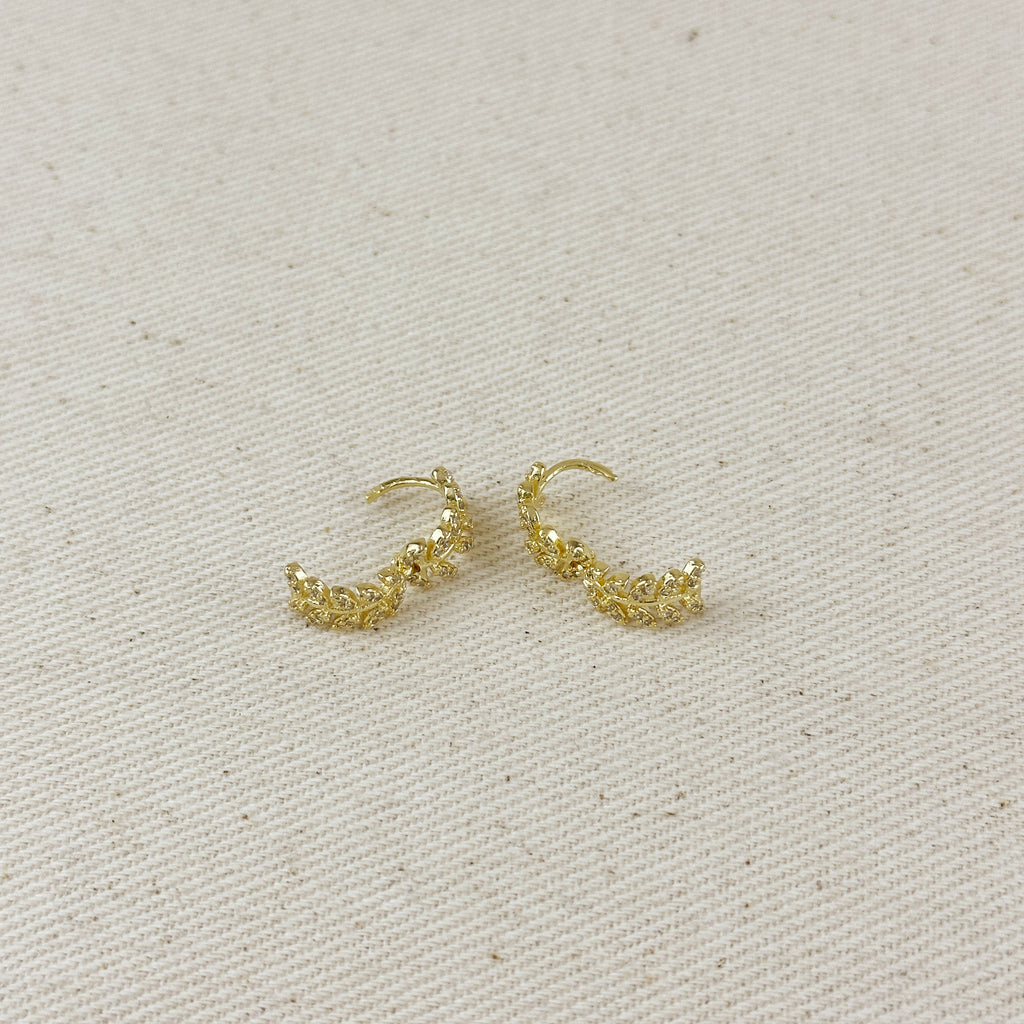 18k Gold Filled CZ Leaf Clicker Hoop Earrings
