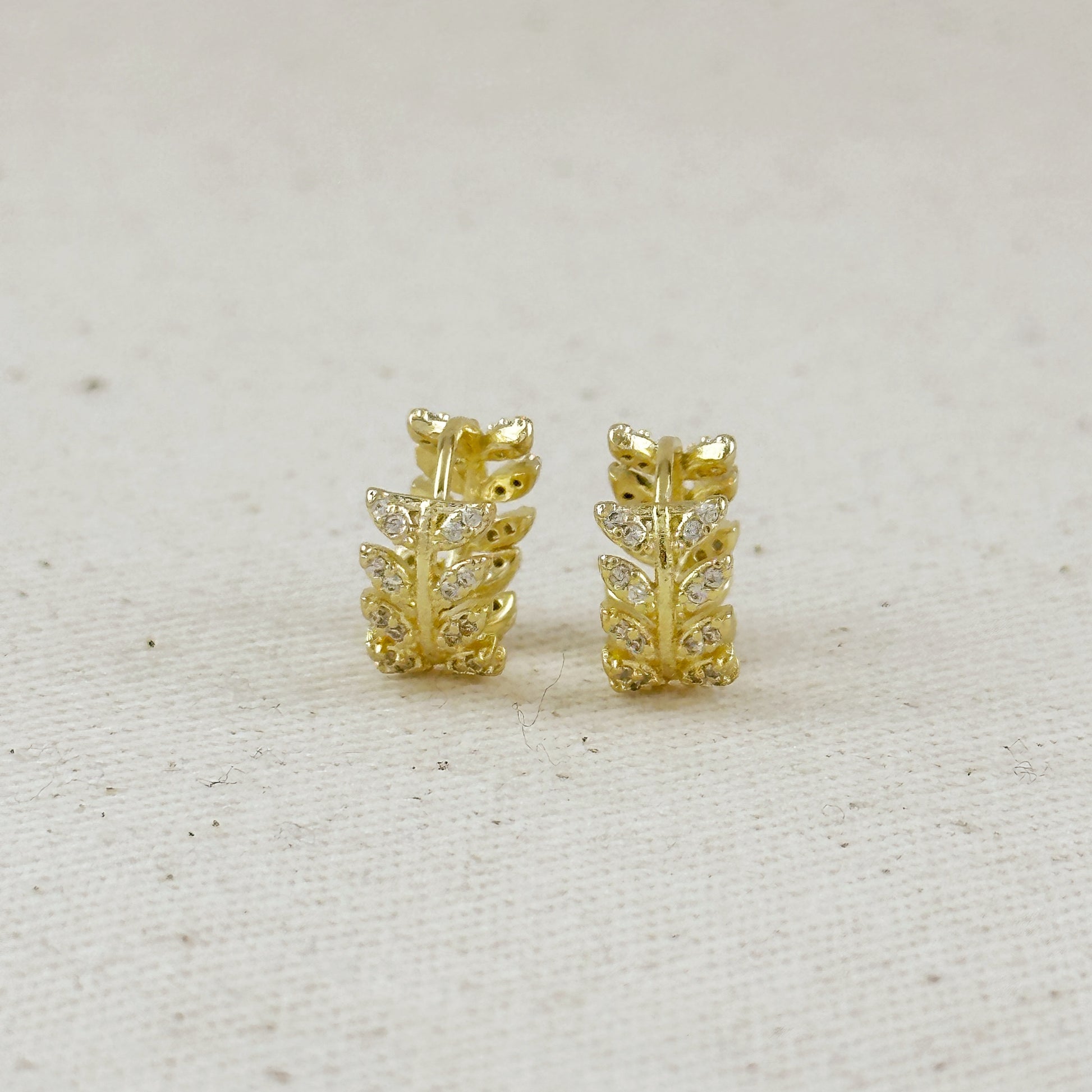 18k Gold Filled CZ Leaf Clicker Hoop Earrings