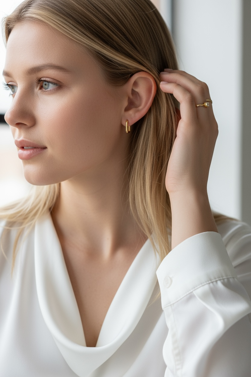 18k Gold Filled Oblong  Hoop Earrings