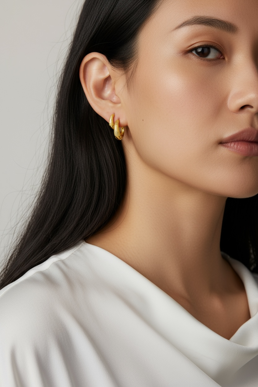 18k Gold Filled Textured Clicker Hoop Earrings