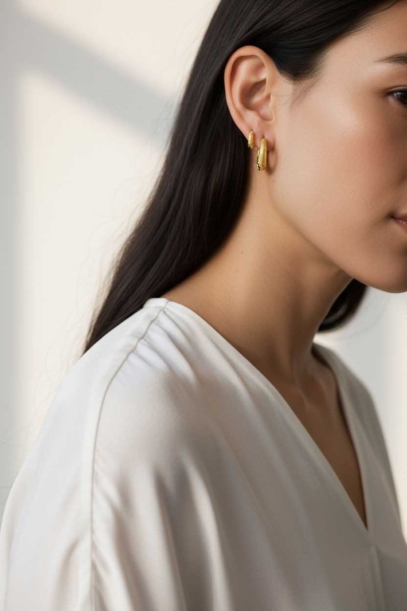 18k Gold Filled Textured Clicker Hoop Earrings