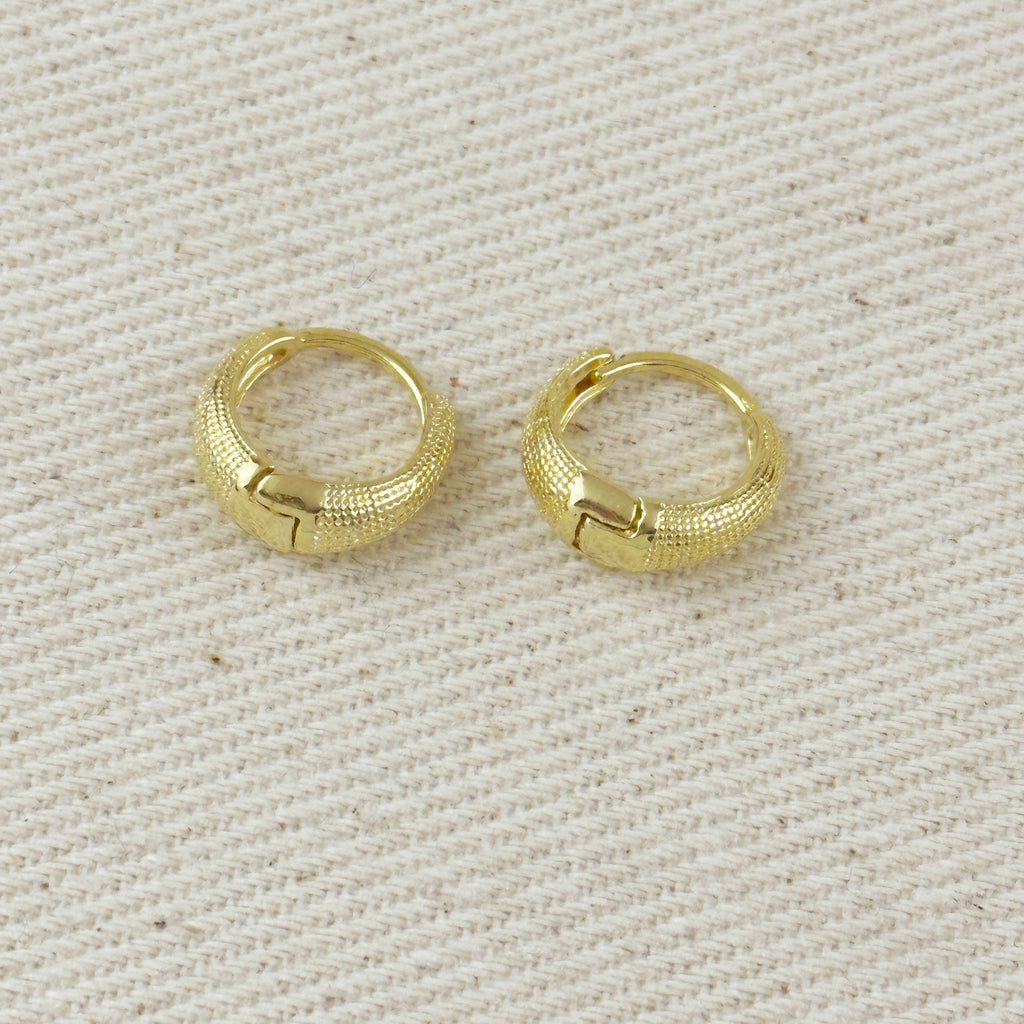 18k Gold Filled Textured Clicker Hoop Earrings