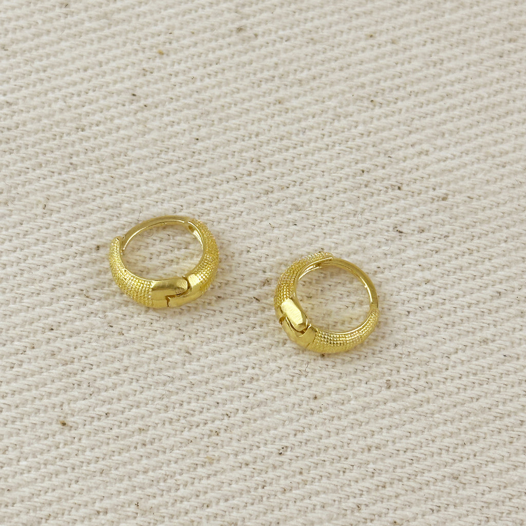 18k Gold Filled Textured Clicker Hoop Earrings