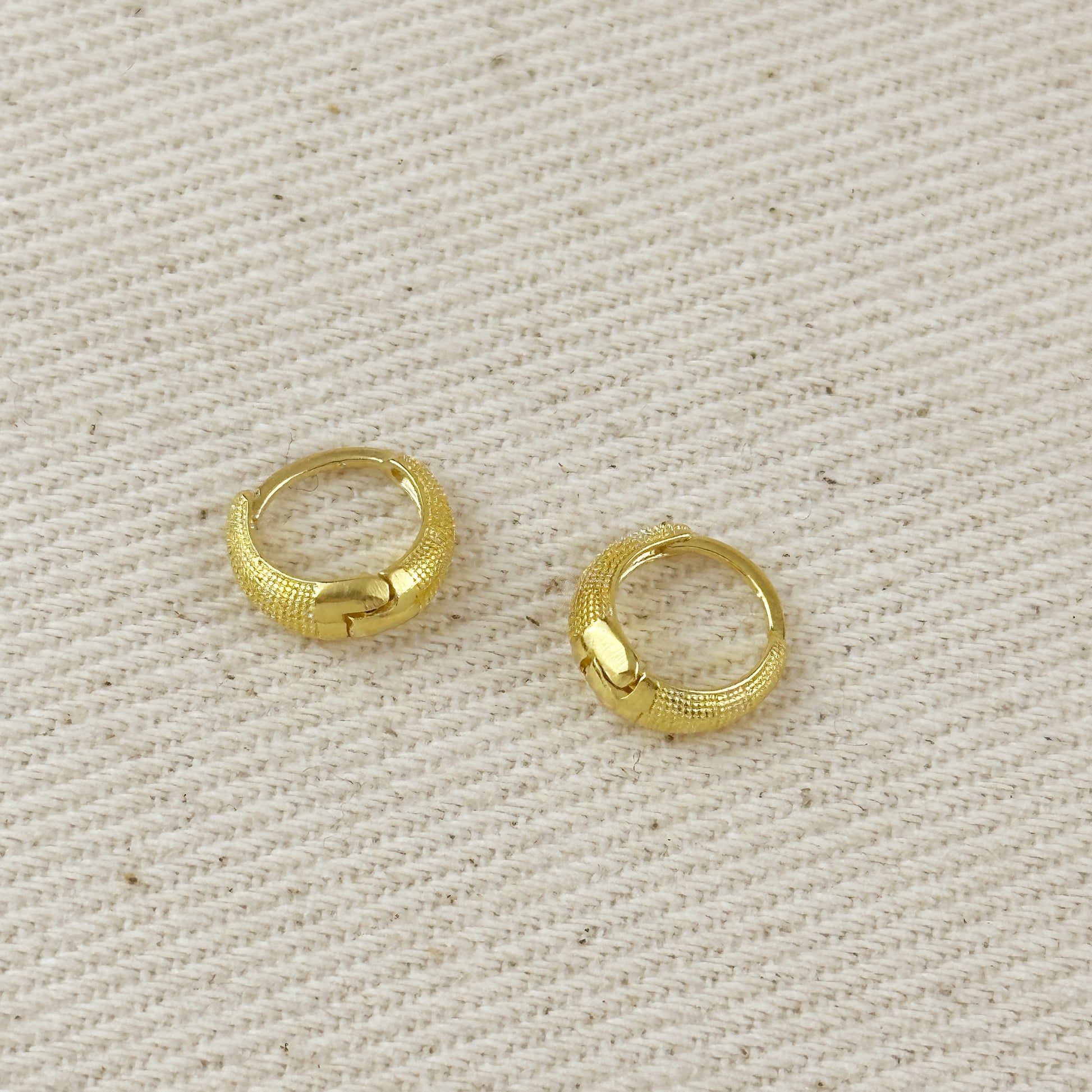 18k Gold Filled Textured Clicker Hoop Earrings