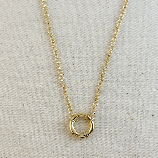 18k Gold Filled Rolo Chain Necklace Featuring Carabiner Clasp