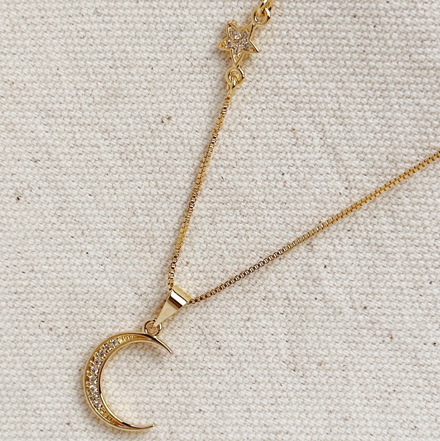 Moon and Star Necklace 18k Gold Filled
