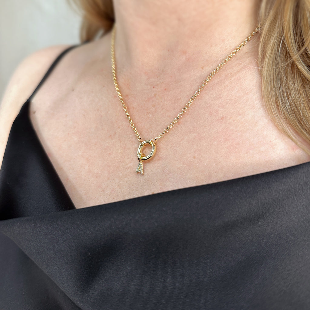 18k Gold filled  Micro CZ Initial Letter Charm