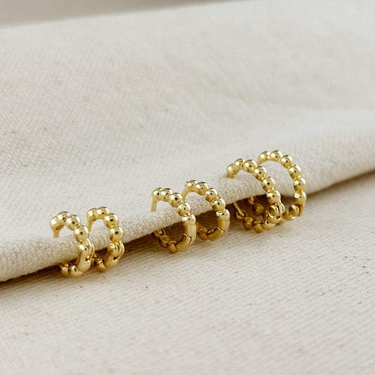 18k Gold Filled Mini Beaded Clicker Hoop Earrings