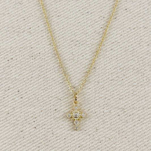 18k Gold Filled Bezel Cross CZ Necklace