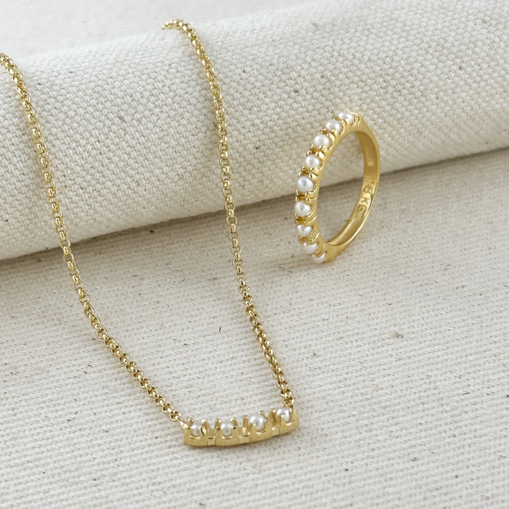 18k Gold Filled Fresh Water Pearl Bar Necklace