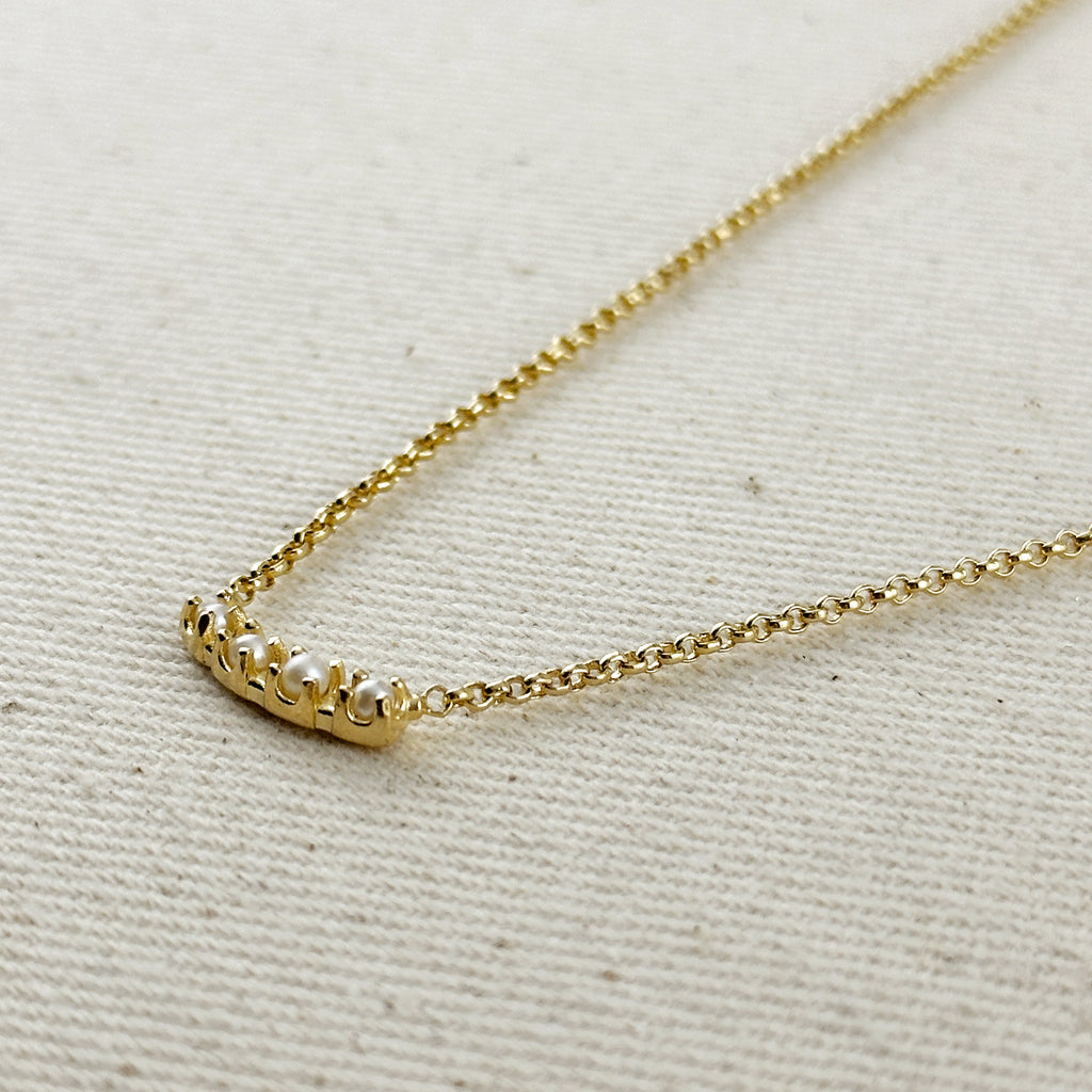 18k Gold Filled Fresh Water Pearl Bar Necklace