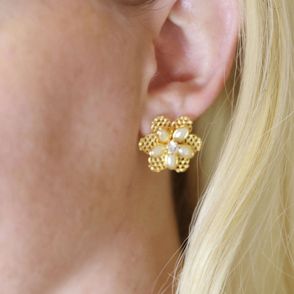 18k Gold Filled Mesh Flower Necklace and Earring Set