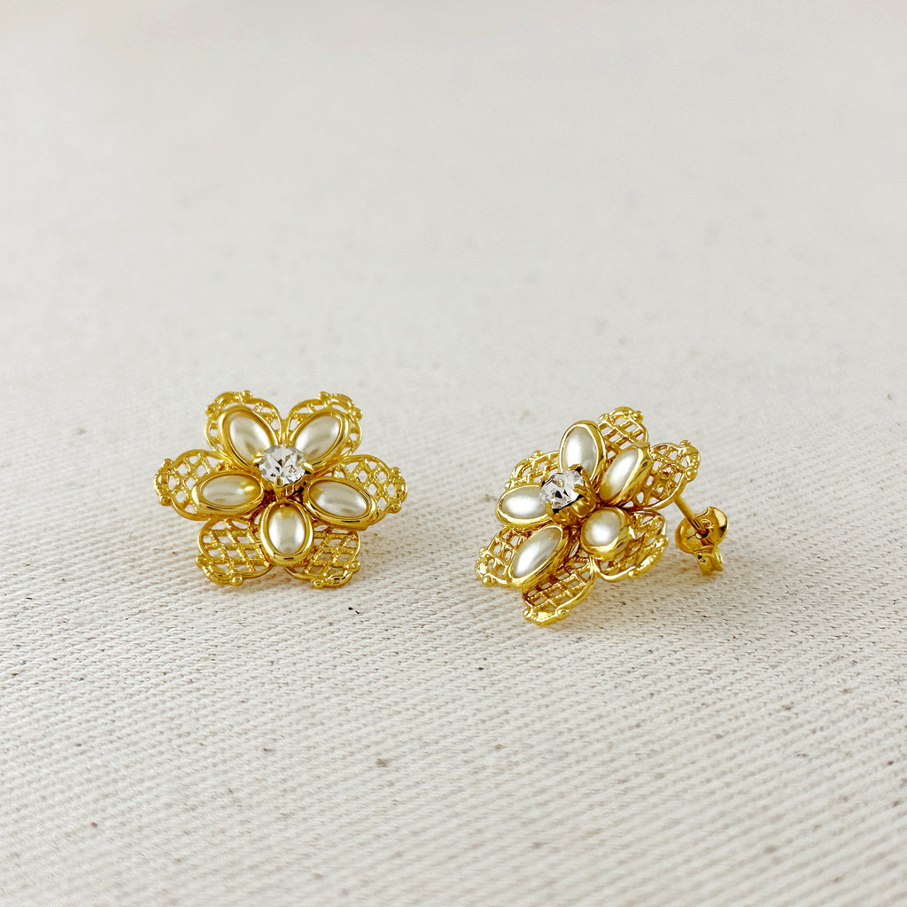 18k Gold Filled Mesh Flower Necklace and Earring Set