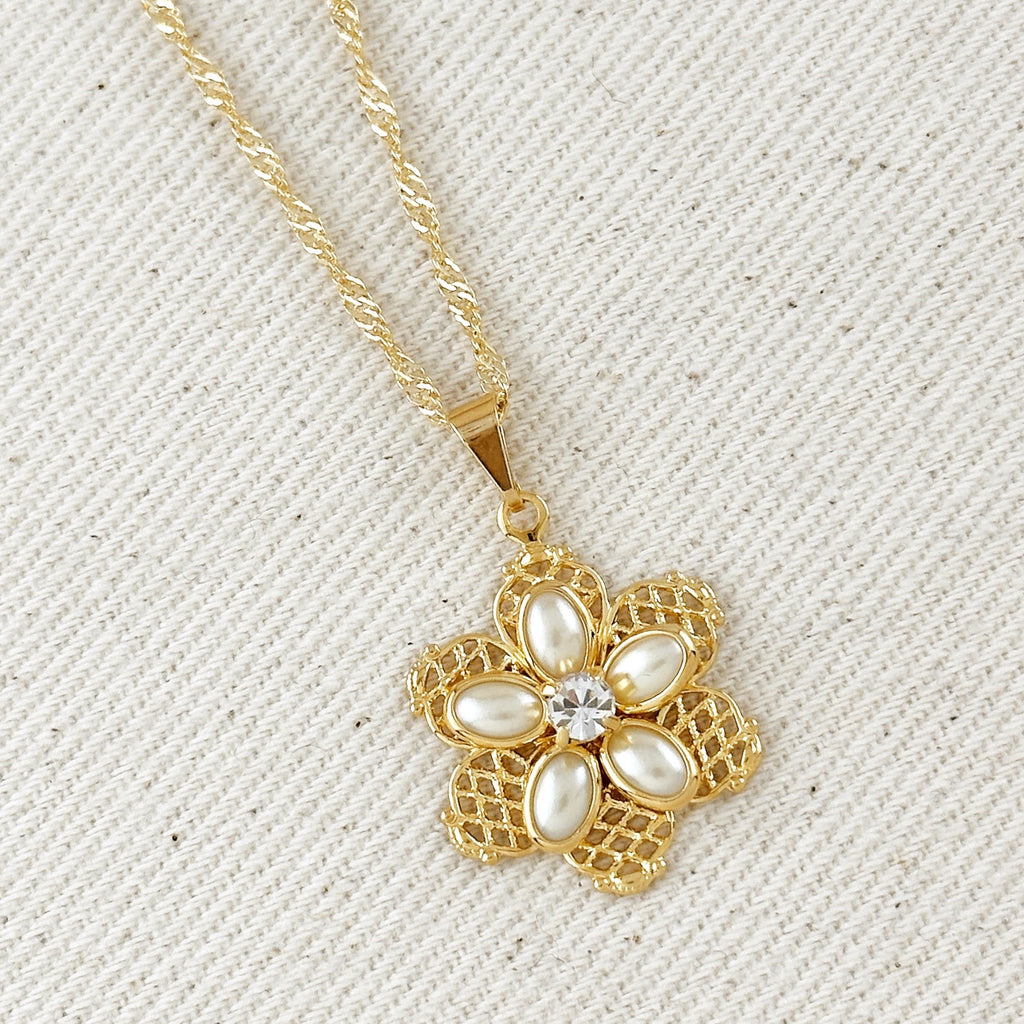 18k Gold Filled Mesh Flower Necklace and Earring Set