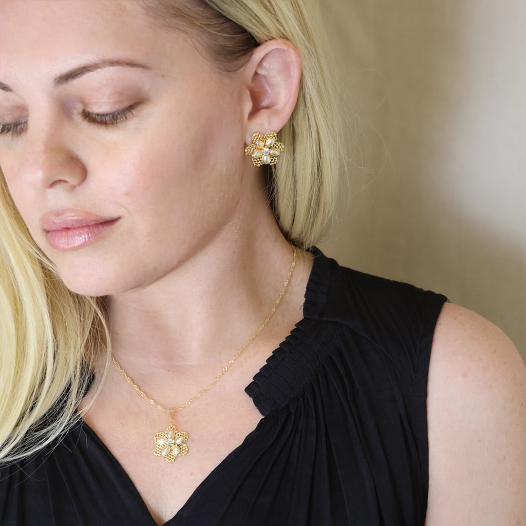 18K Gold Filled Mesh Flower Earrings