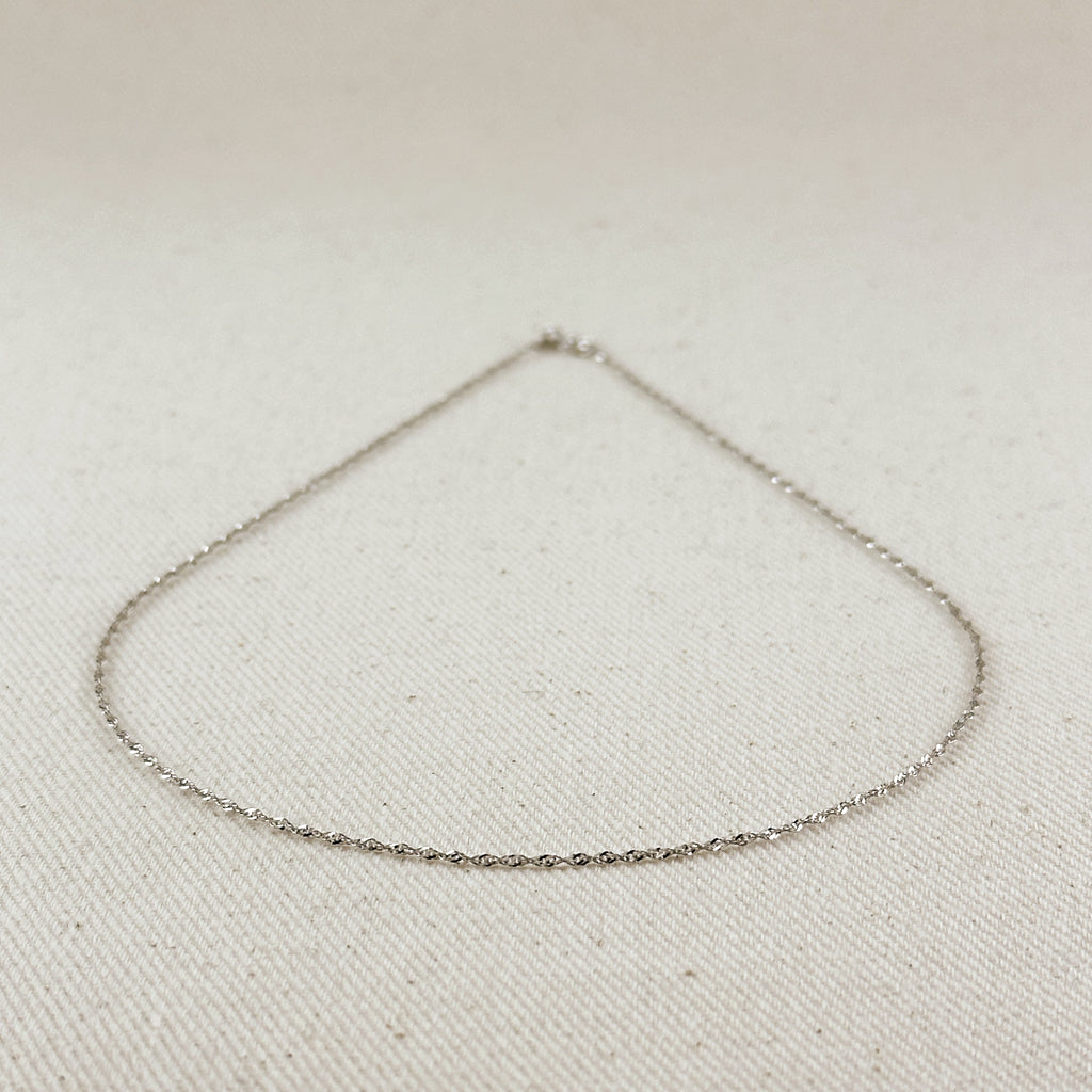 Sterling Silver Singapore Chain 1.2mm Rhodium Plated Finish