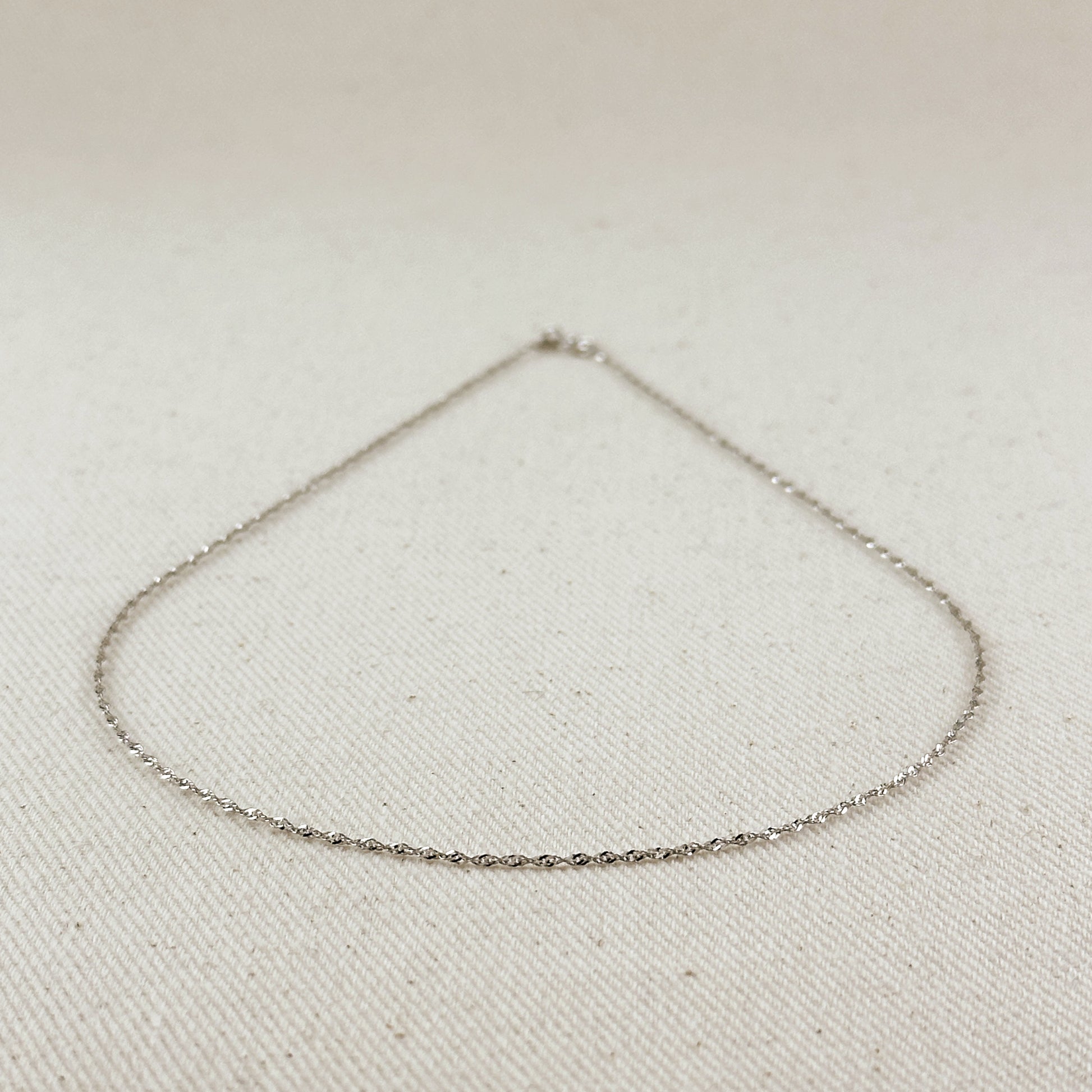 Sterling Silver Singapore Chain 1.2mm Rhodium Plated Finish