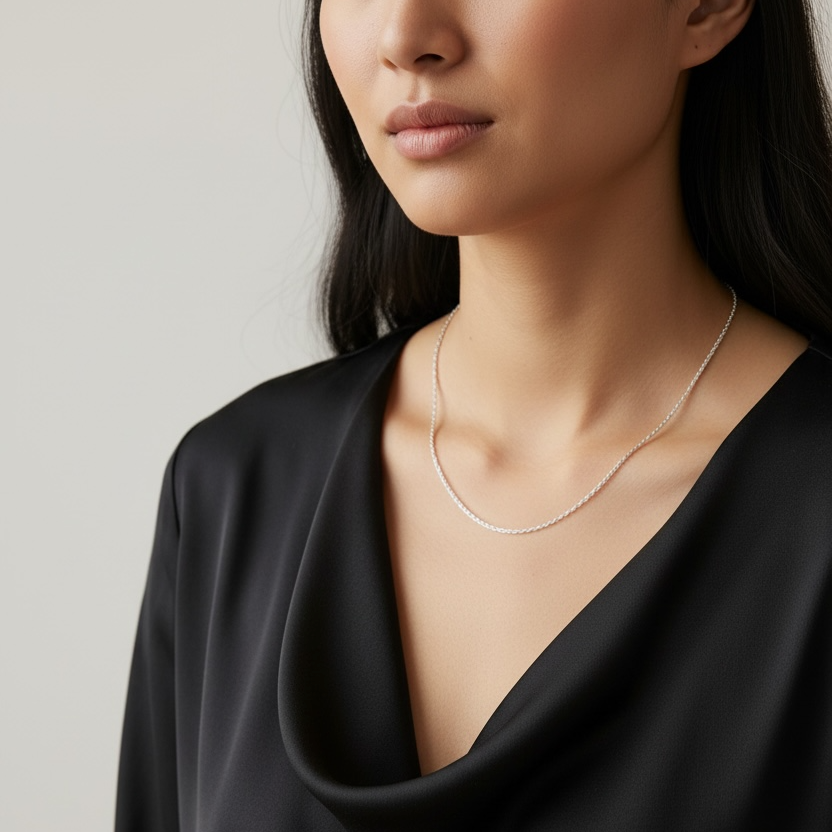 Sterling Silver Singapore Chain 1.2mm Rhodium Plated Finish