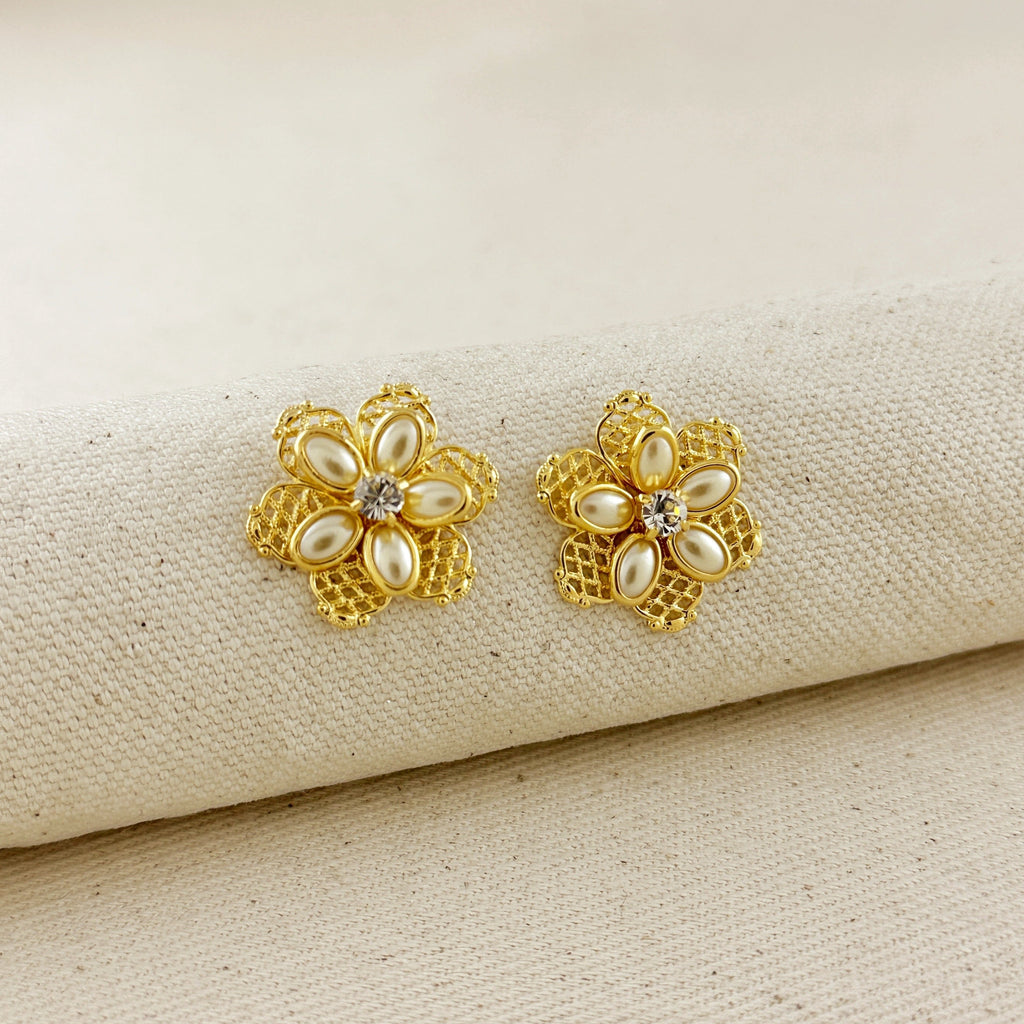 18K Gold Filled Mesh Flower Earrings