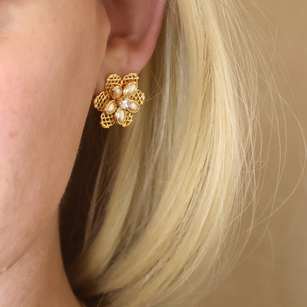 18K Gold Filled Mesh Flower Earrings