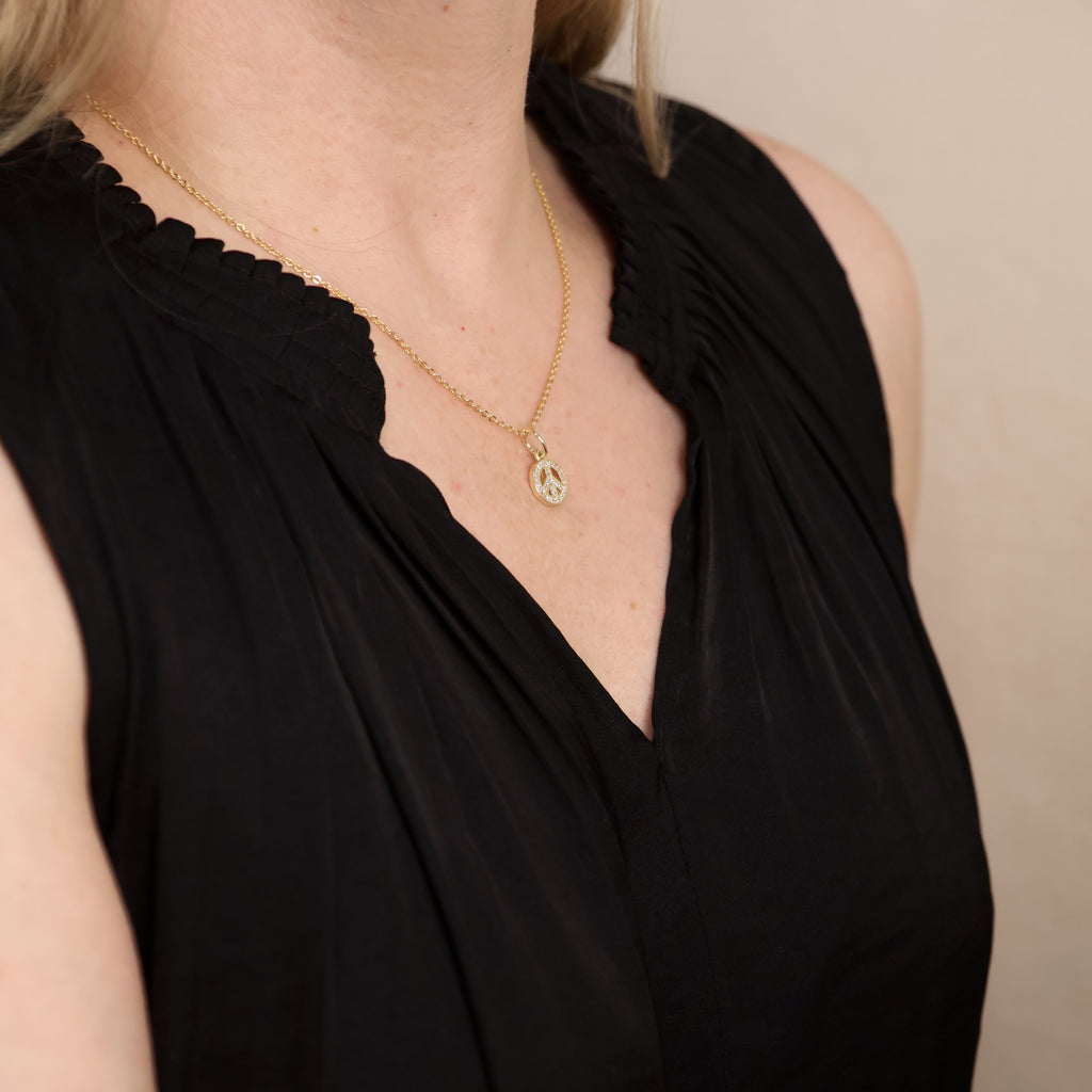 18k Gold Filled CZ Peace Sign Pendant